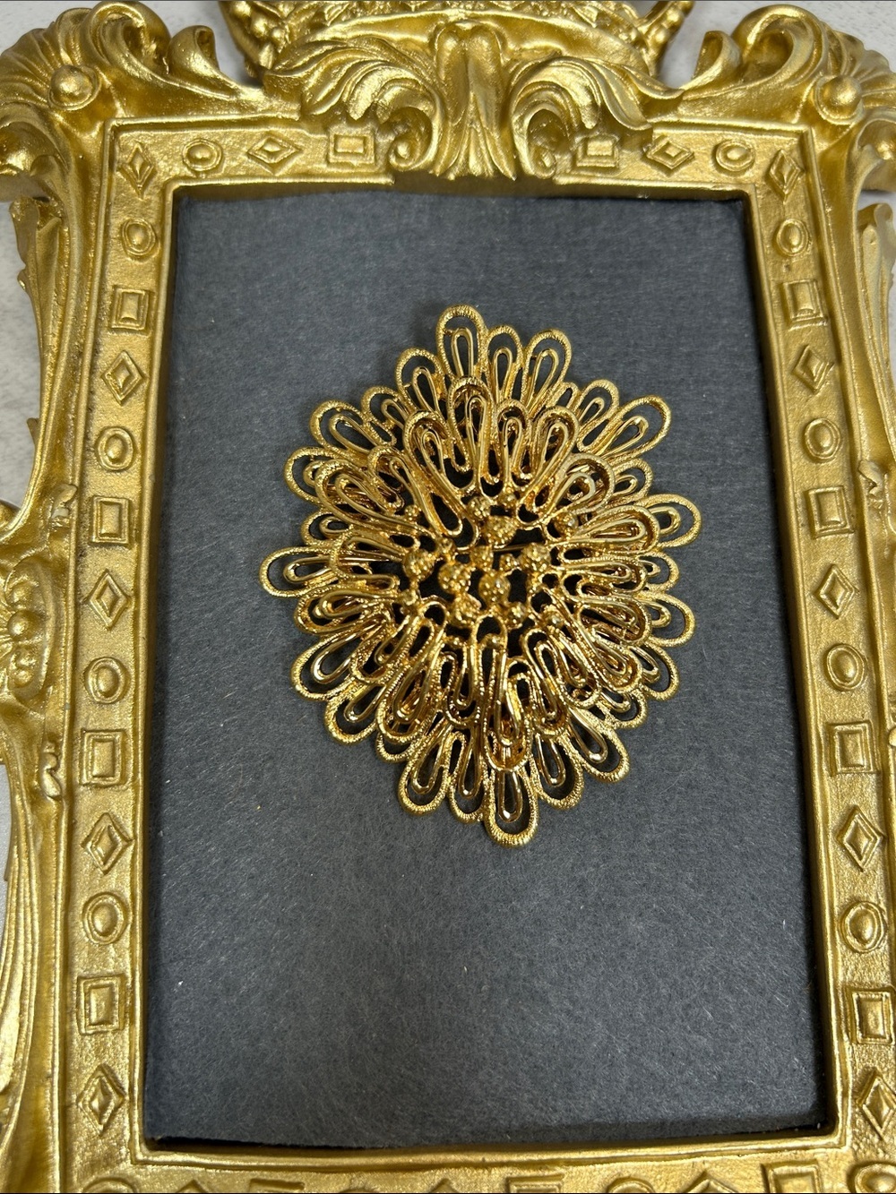 Oversized Gold Filigree Floral Brooch - Statement Pin